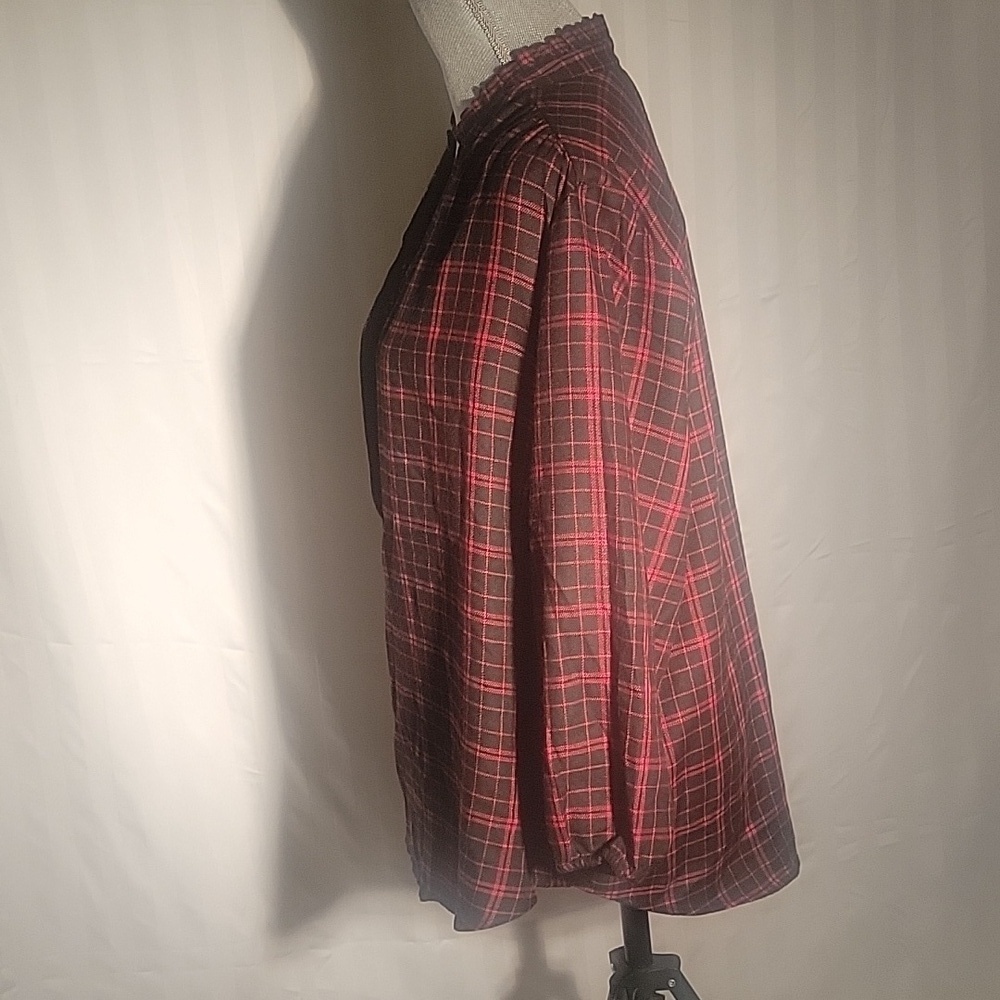 Counterparts Womans Classic Red Plaid Half Way Button Down Blouse, Size: XL, NWT - Picture 4 of 12